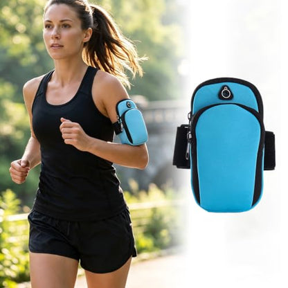 Running Armband with Earphone Bag, Armband Suitable for Most Phones, Water Resistant 2 Pockets (Blue) - color: Blue