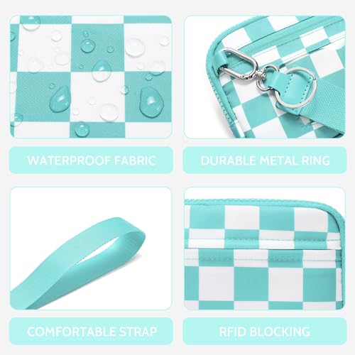 FODOKO Wristlet wallets for Women RFID crossbody bags with 4 Zippers - color: Ice Blue