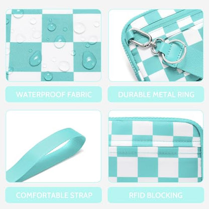 FODOKO Wristlet wallets for Women RFID crossbody bags with 4 Zippers - color: Ice Blue