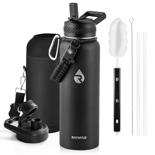 RAYMYLO Insulated Water Bottle 40 oz, Triple Wall Vacuum Stainless Steel - color: Magic Black, size: 40 Ounces
