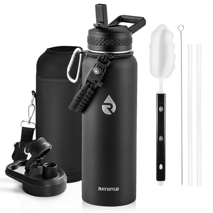 RAYMYLO Insulated Water Bottle 40 oz, Triple Wall Vacuum Stainless Steel - color: Magic Black, size: 40 Ounces