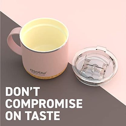 asobu Infinite Stainless Steel Insulated Coffee Mug with Inner Ceramic Coating and Cork Coaster 16 Ounce (Powdered Pink) - color: POWDERED PINK, style: INFINITE MUG
