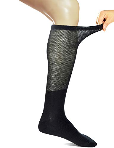 Yomandamor 4 Pairs Mens Over the Calf Compression/Diabetic Dress Socks with Seamless Toe Size 10-13/13-15 - color: Black, size: 10-13