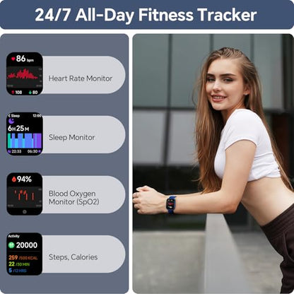Smart Watch for Men, 1.85" HD Smart Watches Compatible iPhone/Samsung/Android (Answer/Make), Fitness Tracker Watch with Heart Rate/Sleep/SpO2 Monitor, Smartwatch 3ATM Waterproof 120+ Sport Modes Alexa - color: Blue