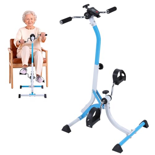 Pedal Exercise Bike, Adjustable Height Under Desk Exerciser for Seniors Leg and Arm Physical Therapy, Smooth Resistance Fitness Equipment with LCD Display for Home Workout