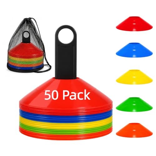 50/100PCS Soccer Cones with Carry Bag & Holder, 5 Color Disc Cones - color: 50 Pack
