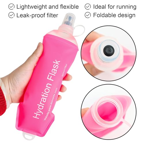 WILDREEDS 500ml Soft Flask, TPU Collapsible Soft Water Bottle for Hydration Pack, Running Vest, Folding Water Bottle for Hiking Cycling Climbing-1Pcs, Pink - color: 500ml Pink