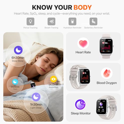 Smart Watch for Women Men,(Answer/Make Call) 1.83'' HD Fitness Activity Tracker Smartwatch for Android iPhone iOS Compatible,IP68 Waterproof Step Counter with Sleep Monitor (Modern, Starlight, 1.83) - color: Starlight