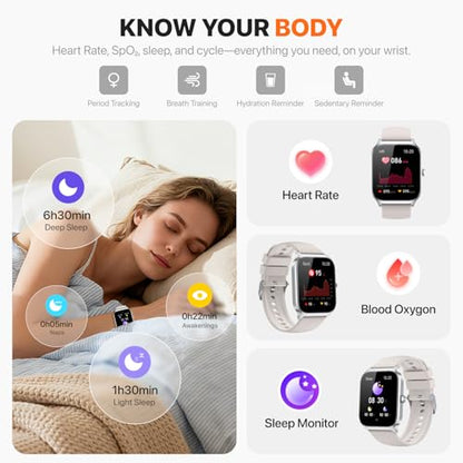 Smart Watch for Women Men,(Answer/Make Call) 1.83'' HD Fitness Activity Tracker Smartwatch for Android iPhone iOS Compatible,IP68 Waterproof Step Counter with Sleep Monitor (Modern, Starlight, 1.83) - color: Starlight