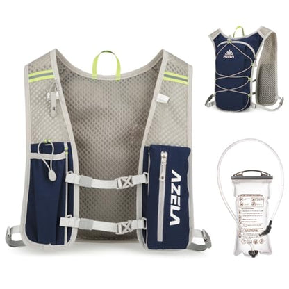 YAPJEB Lightweight Hydration Pack Backpack Vest, Optional 1.5L 2L BPA Free Water Bladder - Leakproof Breathable for Men Women Running Hiking Cycling Marathon - color: 02 Dark Blue(with 1.5L Water Bladder)