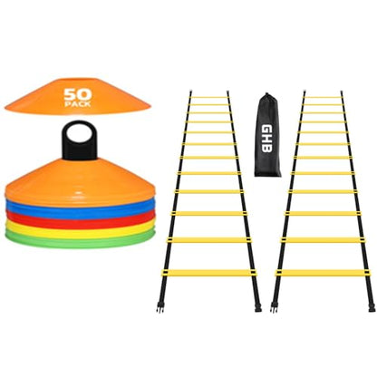 GHB Agility Ladder 2 Pack and Disc Cones 50 Pack 2 Carrying Bag