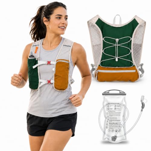 Running Vest with 2L Hydration Bladder Lightweight Pack - color: Forest Green