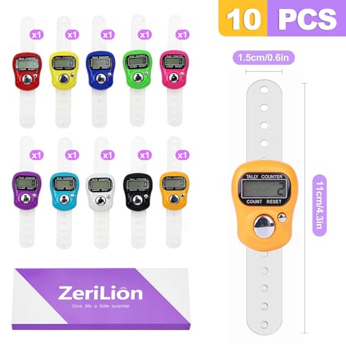 10 Pack Mini Digital Finger Clicker Counter - Adjustable Ring Hand Tally Lap Counters for Knitting Crochet Classroom Pitch People Counting