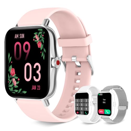 Iaret Smart Watch for Women(Call Receive/Dial), Fitness Tracker Waterproof Smartwatch for Android iOS Phones 1.7" HD Full Touch Screen Digital Watches with Heart Rate Sleep Monitor Pedometer (Pink) - color: Pink