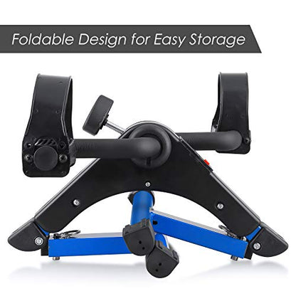 Folding Pedal Exerciser, Mini Exercise Bike Under Desk Bike - color: Blue