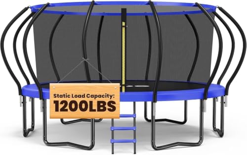 ORCC Kids Trampoline Outdoor 8FT 10FT 12FT 14FT 15FT 16FT with Enclosure, Non-Slip Ladder & Anti-Rust Coated Frame, 1200LBS Weight Capacity Recreational Backyard Large Trampoline for Kids & Adults - size: 16FT