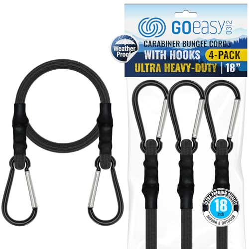 GOEASY0312 Bungee Cords with Hooks Heavy Duty 18" Carabiner, 4PCS Black - color: Black, size: 18" 4pcs