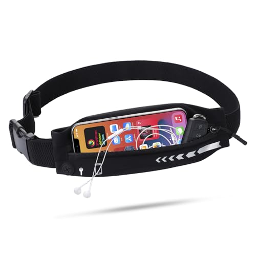 USHAKE Slim Running Belt for Women Men-Runners Phone Holder Fanny Pack, Adjustable, Bounce Free Waist Pouch bag for Workout, Money Belt, Run Gear Accessories Black - color: Black