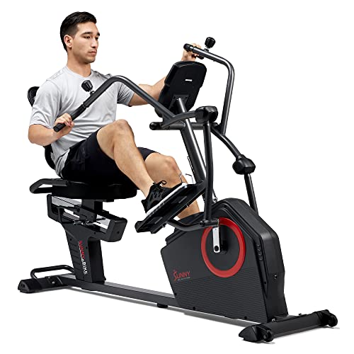 Sunny Health & Fitness Elite Recumbent Cross Trainer & Elliptical Machine with Arm Exercisers for Home Arm/Leg Training, Easy Adjust Seat & Mesh Backrest, Free SunnyFit App Bluetooth Connectivity