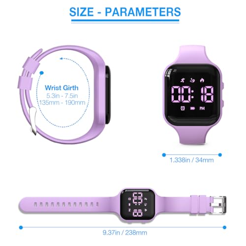 Kids' Digital Sport Pedometer Watch for Boys Girls,Waterproof, Fitness Tracker Watch, with Vibrating Alarm & Calendar, for Children, Teens, Students - color: purple