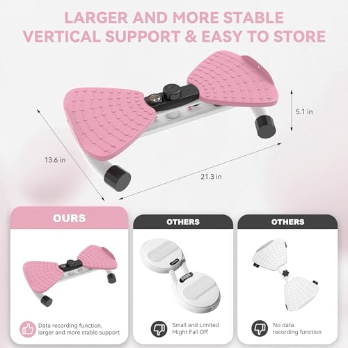 renZEC Waist Twister Machine, Adjustable Exercise Twist Board for Women Men, Noiseless Ab Twister for Home Gym Equipment, 330 lbs Capacity | Track Time, Reps, Calories with Digital Display - color: Pink