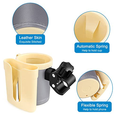 Accmor Stroller Cup Holder with Phone Keys Holder, 3-in-1 Universal Cup Holder, Drinks Bottle Holder for Stroller, Bike, Wheelchair, Walker, Scooter - color: Cream Yellow Grey