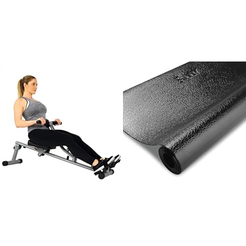 Sunny Health & Fitness Rowing Machine Rower with 12 Level Adjustable Resistance, Digital Monitor and 220 LB Max Weight SF-RW1205 + Home Gym Foam Floor Protector Mat