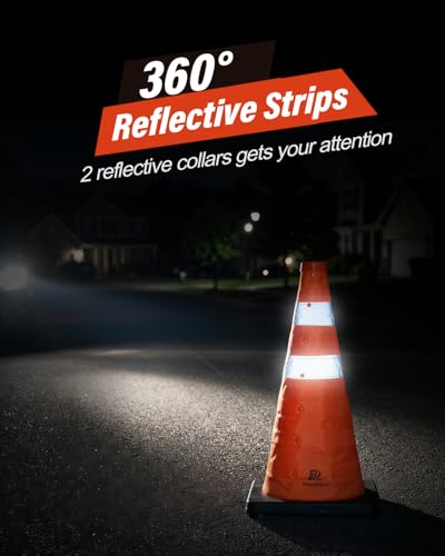RoadHero 5 Pack 18 Inch Collapsible Traffic Cones with Black Base - size: 18 Inch