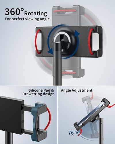 SAIJI iPad Stand for Desk - Height Adjustable & Weighted Base Phone Holder - color: Black
