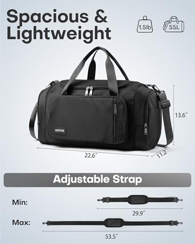 HOTOR Gym Bag, Duffle Bag with Shoe Compartment, Black 22.6x11.2x13.6 Inch - color: Black, size: 22.6" x 11.2" x 13.6"
