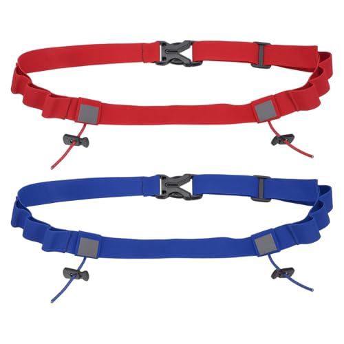 Bib Belt, Race Belt Triathlon Running Number Holder Elastic Comfortable with 6 Gel Loops, Sport Race Bib Holder 2Pcs, Red/Blue for Runners/Marathon/Cycling - color: Red/Blue