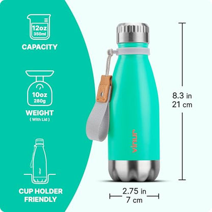Kids Water Bottle-12 oz Leak Proof Insulated Water Bottle with Carry Rope - color: Teal, size: 12 Ounces