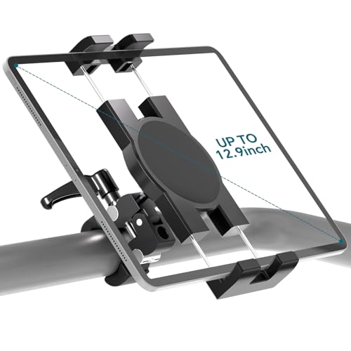 iPad Holder,Tablet Mount Stand Exercise Bike Handlebar Mount for Spin Bike,Treadmill/Elliptical/Peloton/Stroller/Gym Trainer/Boat Helm, Compatible with 4.7~12.9" iPad/Nexus/LG G/e-Reader/iPhone