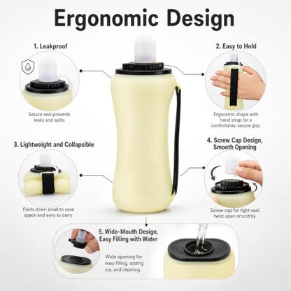Handheld Running Water Bottle, 11.8OZ Collapsible Water Bottle - color: Yellow