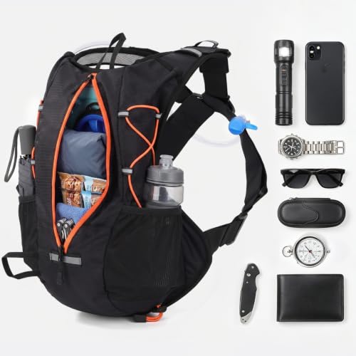 Hydration Backpack with 2L Bladder Water Pack for Hiking Cycling Running - color: black