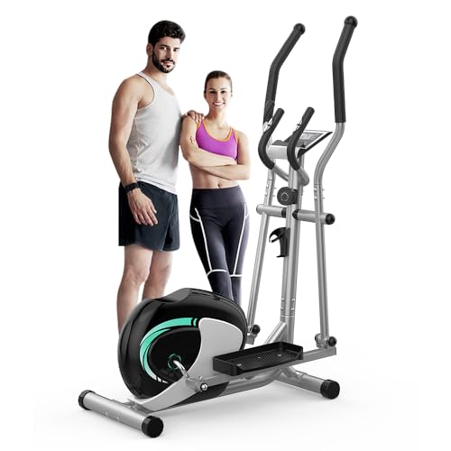 Dripex Elliptical Exercise Machine, Elliptical Machine for Home with 16 Resistance Levels, Quiet & Smooth Magnetic Elliptical Training Machines with 13.2 lb Flywheel, LCD Monitor & Pulse - color: Silver