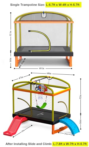 LANGXUN 6.5Ft 7-in-1 Rectangle Trampoline for Kids Age 1-10