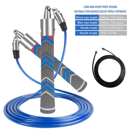 Weighted Jump Rope, Professional Heavy Jump Rope with Detachable Handles, 360° Ball Bearing Rotation, 2 Interchangeable Ropes, Non-Slip Grip Handles and Carry Bag for Fitness, Boxing, MMA, Cardio Workout