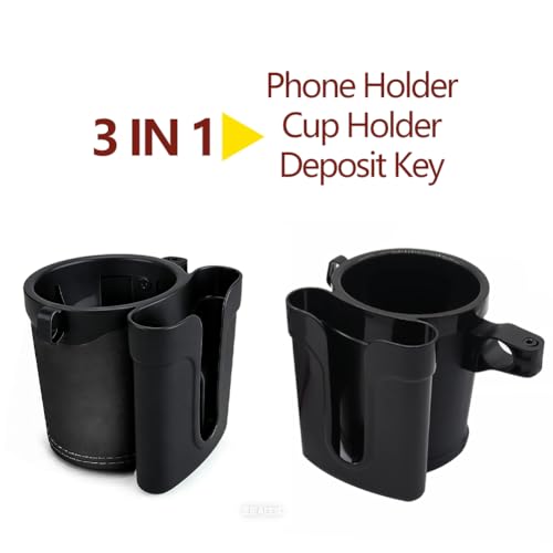 Bike Cup Holder & Phone Mount, 3-in-1 Waterproof Handlebar Drink Holder with Phone Mount ＆Cell Phon e Keys for E-Bike, Scooter, Stroller, Wheelchair (Black) - color: black