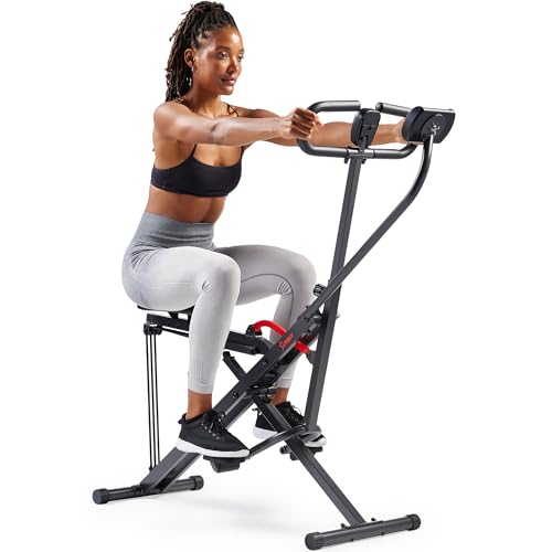 Sunny Health & Fitness Smart Upright Row-N-Ride Trainer w/Adjustable Resistance & 330LB Weight Capacity, Foldable Home Exercise Equipment for Arm, Glute & Leg Training, Free SunnyFit App Connection - color: Black