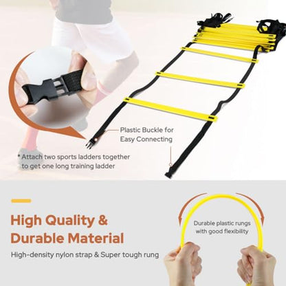 GHB Pro Agility Ladder 2 Pack Agility Training Ladder Speed 12 Rung 20ft with Carrying Bag (Yellow and Orange)