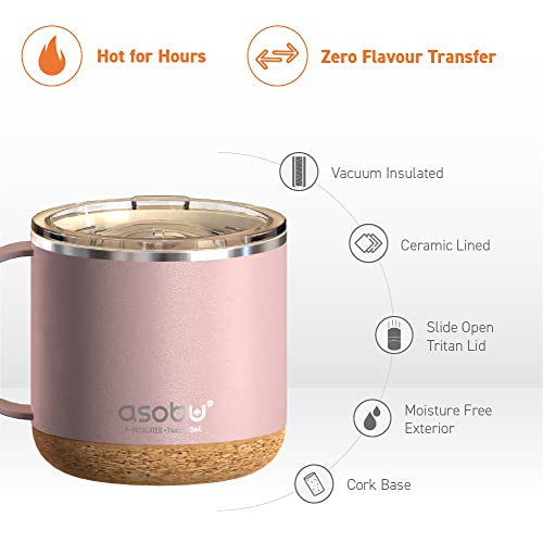 asobu Infinite Stainless Steel Insulated Coffee Mug with Inner Ceramic Coating and Cork Coaster 16 Ounce (Powdered Pink) - color: POWDERED PINK, style: INFINITE MUG