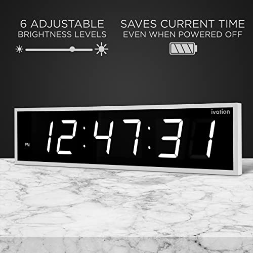 Ivation Oversized Digital Wall Clock with Large LED Display & Timer, 72" - color: White, size: 72" Inch