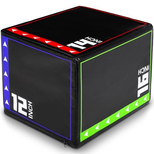 3-in-1 Plyometric Box Set (12/16/20/24/30") - High-Density EPE & Compressed Foam Jump Box for Home Gym, HIIT & CrossFit - Non-Slip Box Jumps, Step-Ups, Squats, Hip Thrusts - size: 12'' x 14'' x 16''（Compressed Foam）