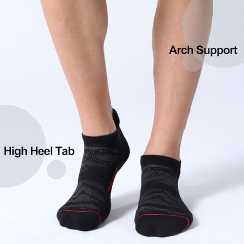 FITRELL Men's 6 Pack Ankle Running Socks Low Cut Cushioned Athletic Sports Socks 7-9/9-12/12-15 - color: Black+red, size: 9-12