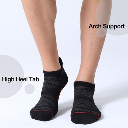 FITRELL Men's 6 Pack Ankle Running Socks Low Cut Cushioned Athletic Sports Socks 7-9/9-12/12-15 - color: Black+red, size: 9-12