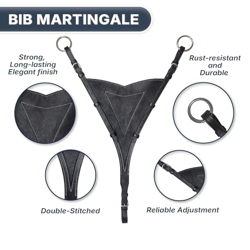 SIE Adjustable Bib Running Martingale Attachment – Soft Leather (Black) - color: Black