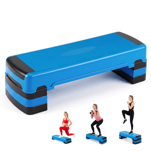 Goplus 35.5" Aerobic Step Platform w/4 Risers, 3-Level Adjustable 6" 8" 10" - color: Blue