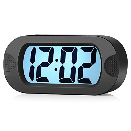 Plumeet Kids Alarm Clock Large Digital LCD Travel Alarm Clocks with Snooze and Night Light - Ascending Sound and Handheld Size - Best Gift for Kids (Black) - color: Black