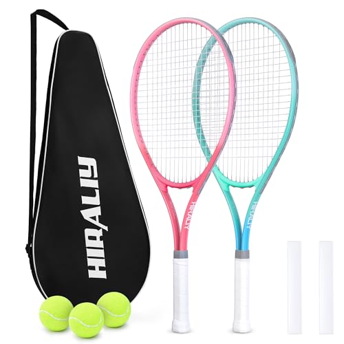 HIRALIY 27-Inch Tennis Racket for Adults with Ball and Carry Bag - color: Pink/Green